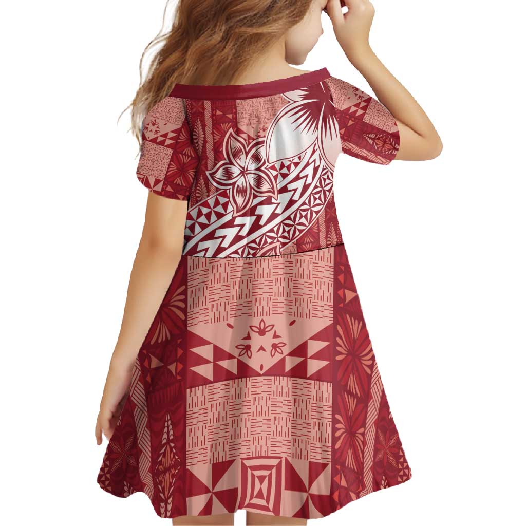 Tonga Kupesi Ngatu Family Matching Long Sleeve Bodycon Dress and Hawaiian Shirt Vintage Red Plumeria