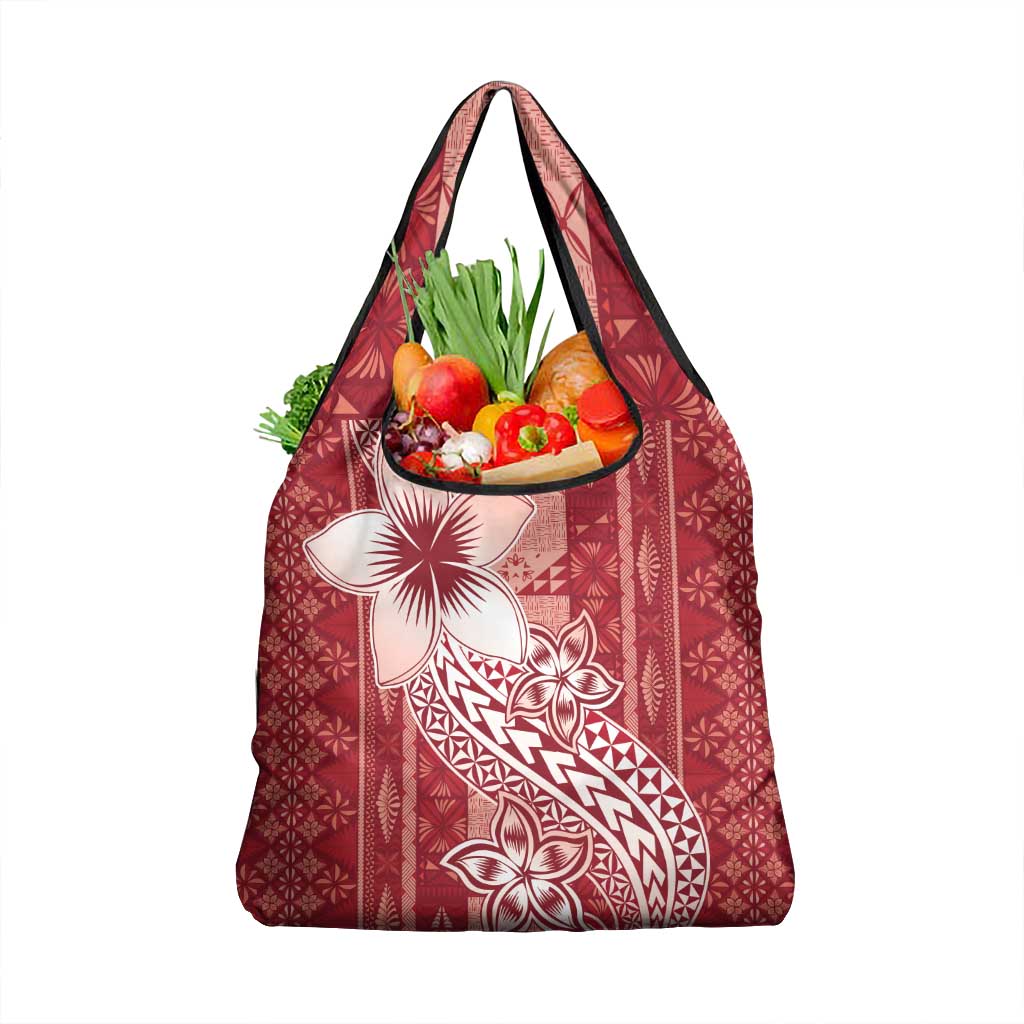 Tonga Kupesi Ngatu Grocery Bag Vintage Red Plumeria