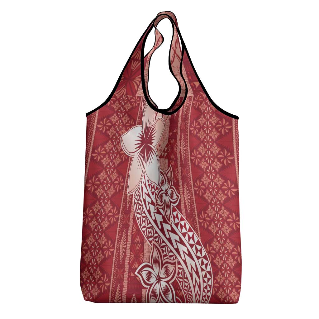 Tonga Kupesi Ngatu Grocery Bag Vintage Red Plumeria