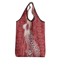 Tonga Kupesi Ngatu Grocery Bag Vintage Red Plumeria