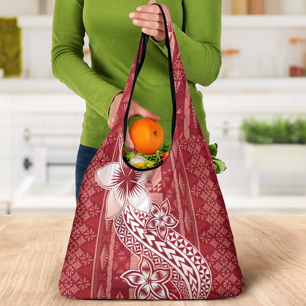 Tonga Kupesi Ngatu Grocery Bag Vintage Red Plumeria