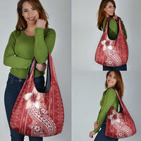 Tonga Kupesi Ngatu Grocery Bag Vintage Red Plumeria