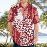 Tonga Kupesi Ngatu Hawaiian Shirt Vintage Red Plumeria