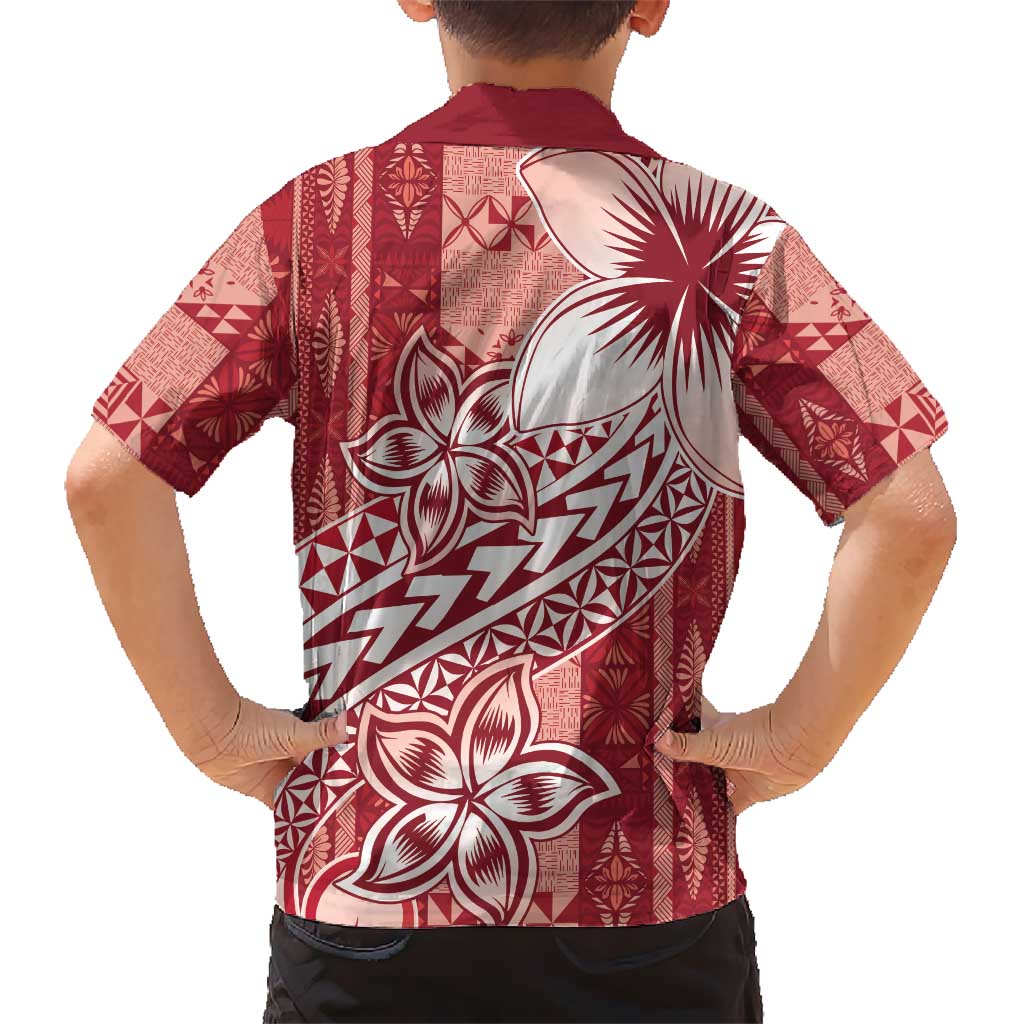 Tonga Kupesi Ngatu Hawaiian Shirt Vintage Red Plumeria