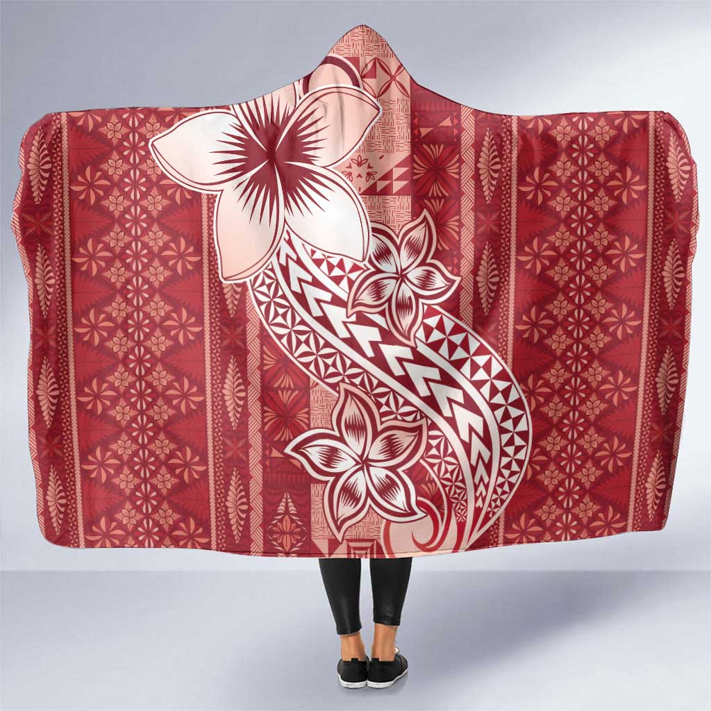 Tonga Kupesi Ngatu Hooded Blanket Vintage Red Plumeria