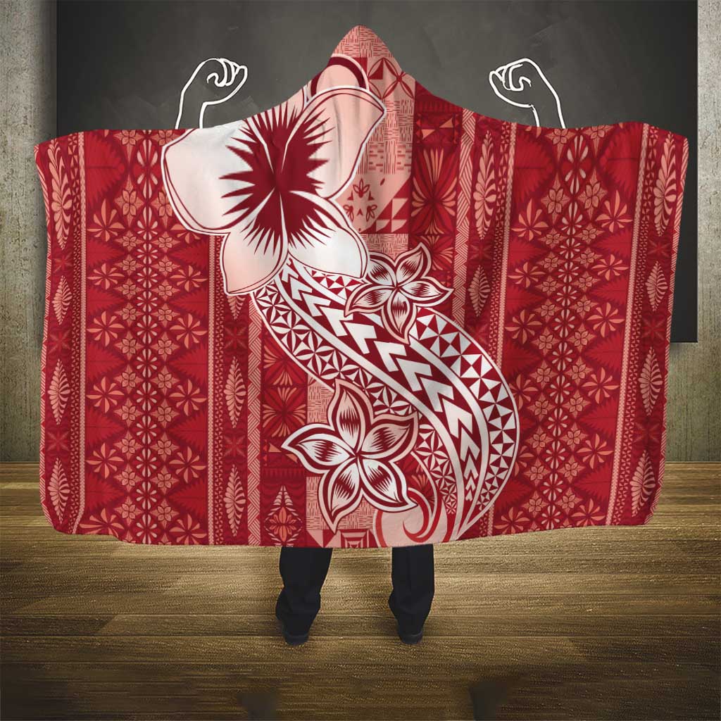 Tonga Kupesi Ngatu Hooded Blanket Vintage Red Plumeria