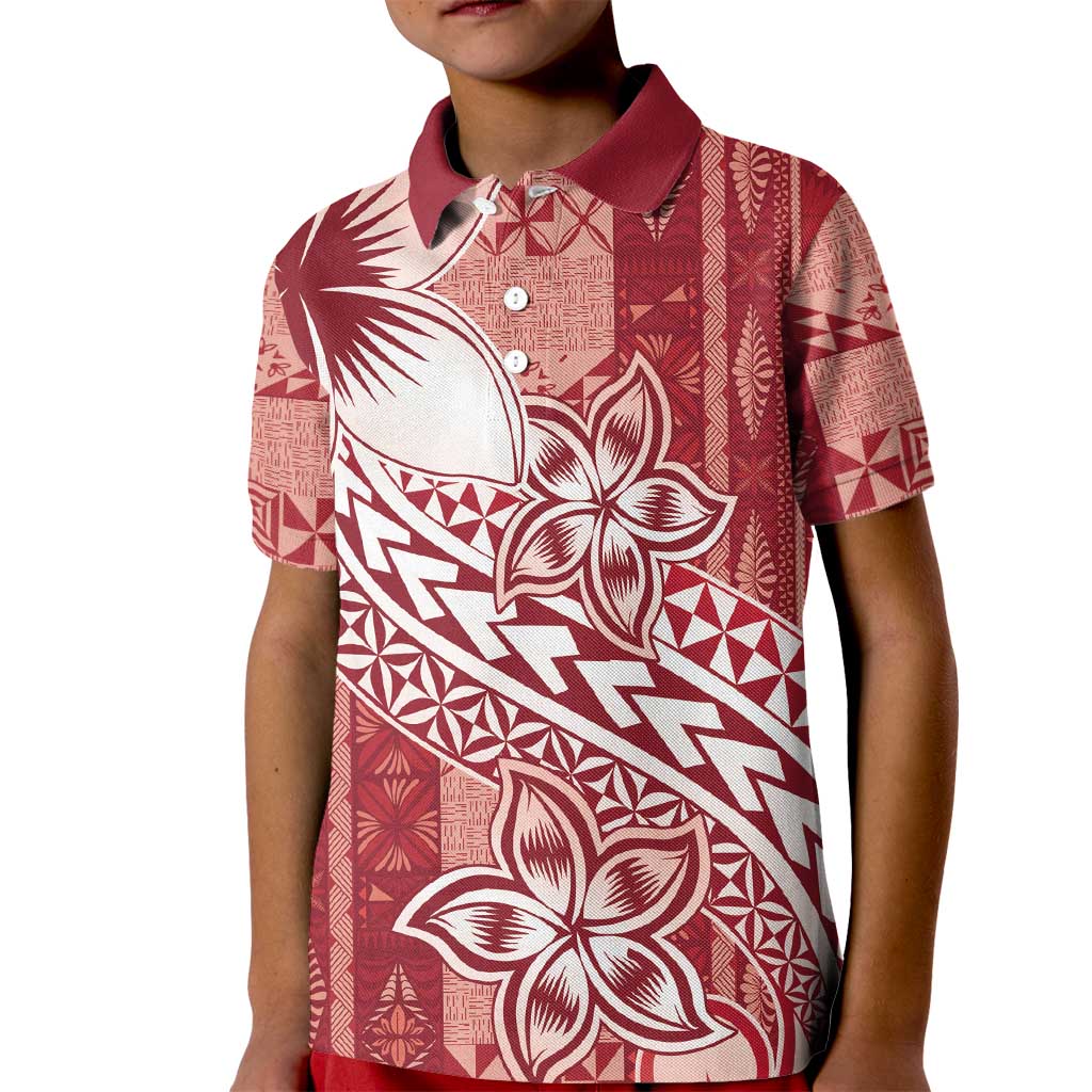 Tonga Kupesi Ngatu Kid Polo Shirt Vintage Red Plumeria