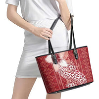 Tonga Kupesi Ngatu Leather Tote Bag Vintage Red Plumeria