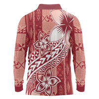Tonga Kupesi Ngatu Long Sleeve Polo Shirt Vintage Red Plumeria