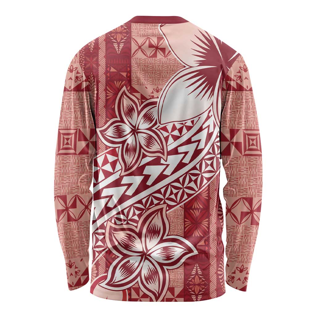 Tonga Kupesi Ngatu Long Sleeve Shirt Vintage Red Plumeria