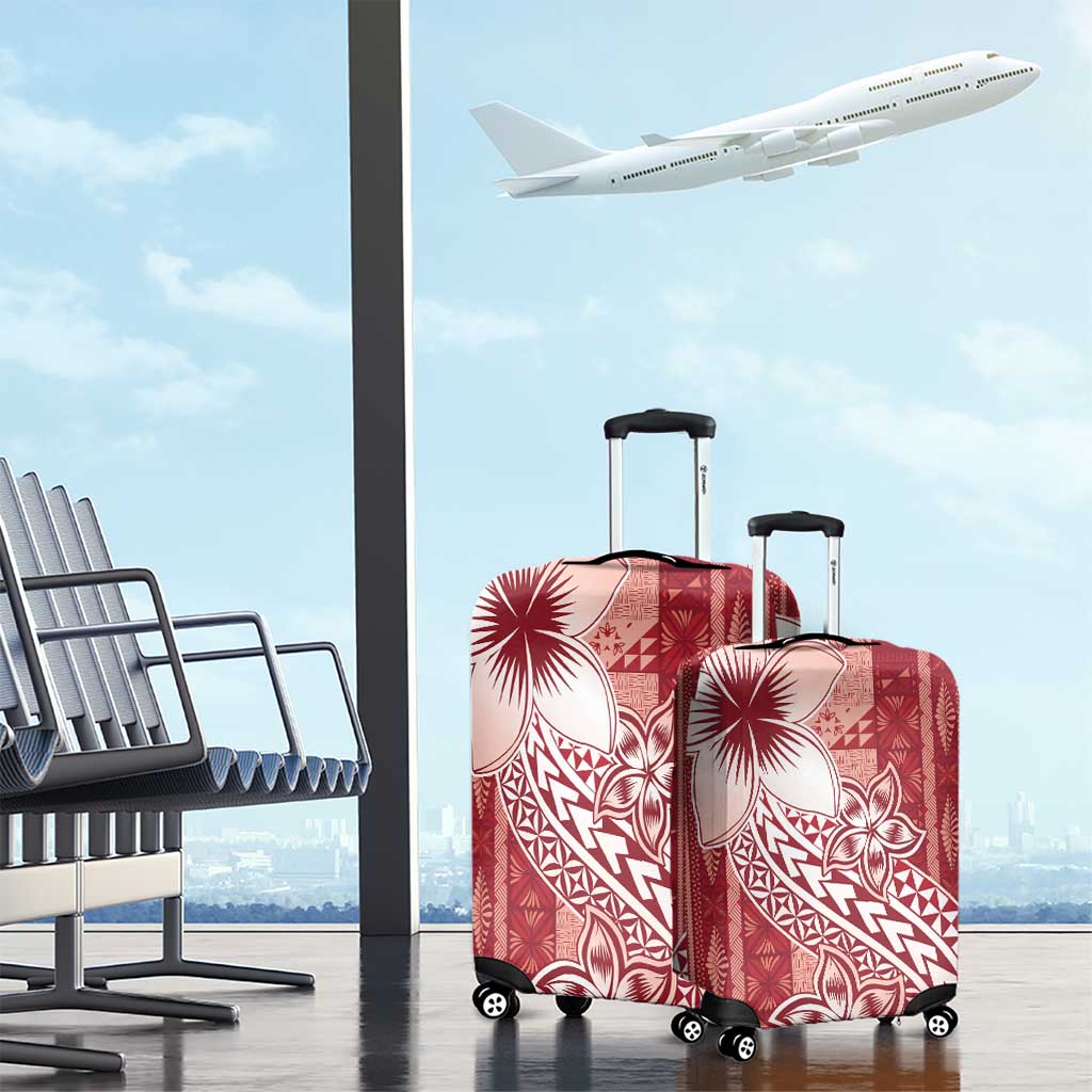 Tonga Kupesi Ngatu Luggage Cover Vintage Red Plumeria
