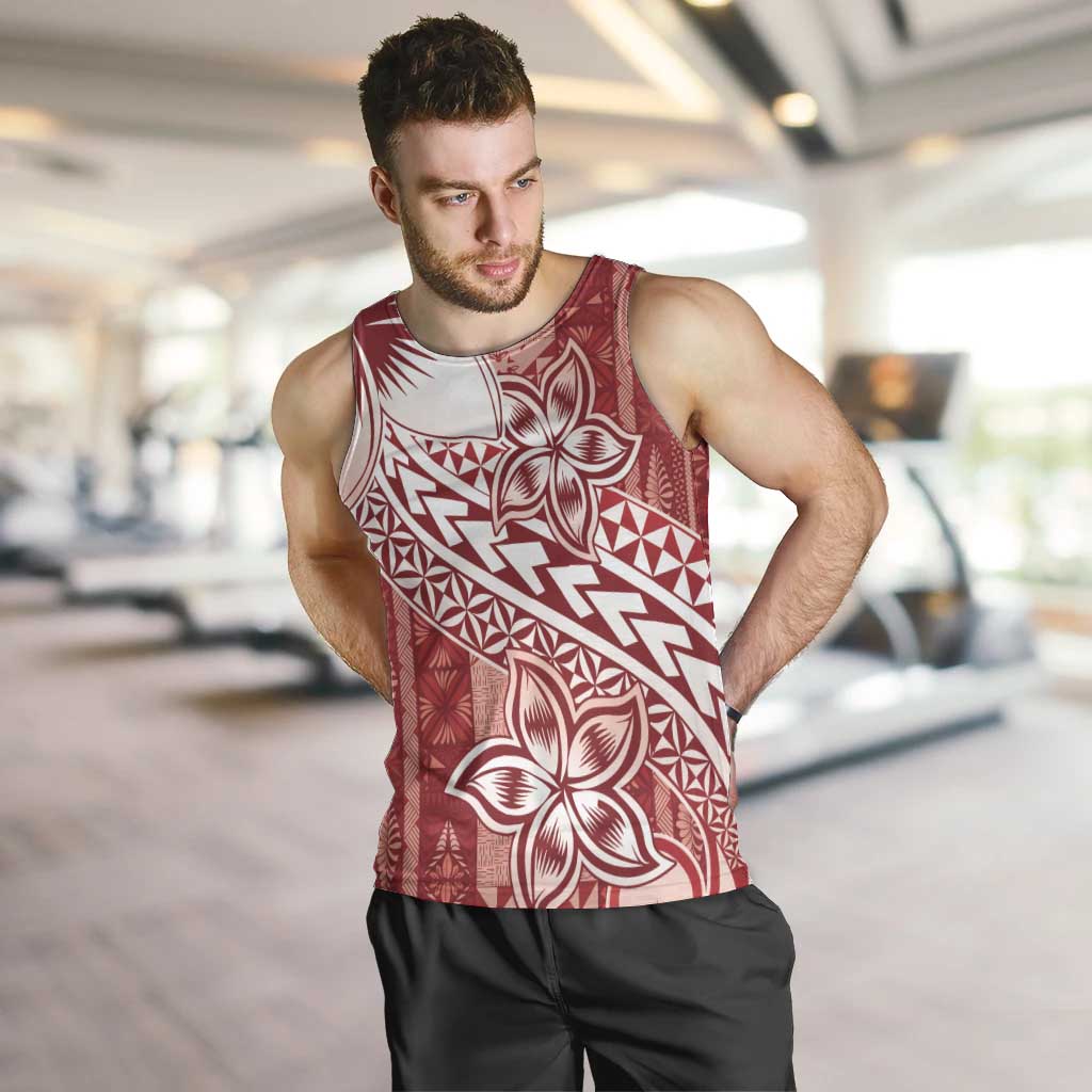 Tonga Kupesi Ngatu Men Tank Top Vintage Red Plumeria