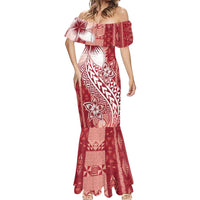 Tonga Kupesi Ngatu Mermaid Dress Vintage Red Plumeria