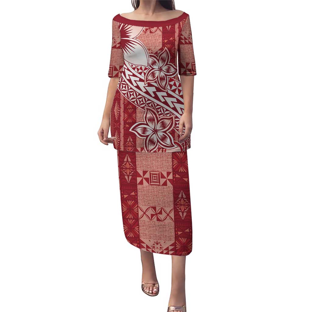 Tonga Kupesi Ngatu Puletasi Vintage Red Plumeria