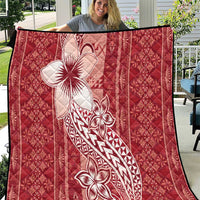 Tonga Kupesi Ngatu Quilt Vintage Red Plumeria