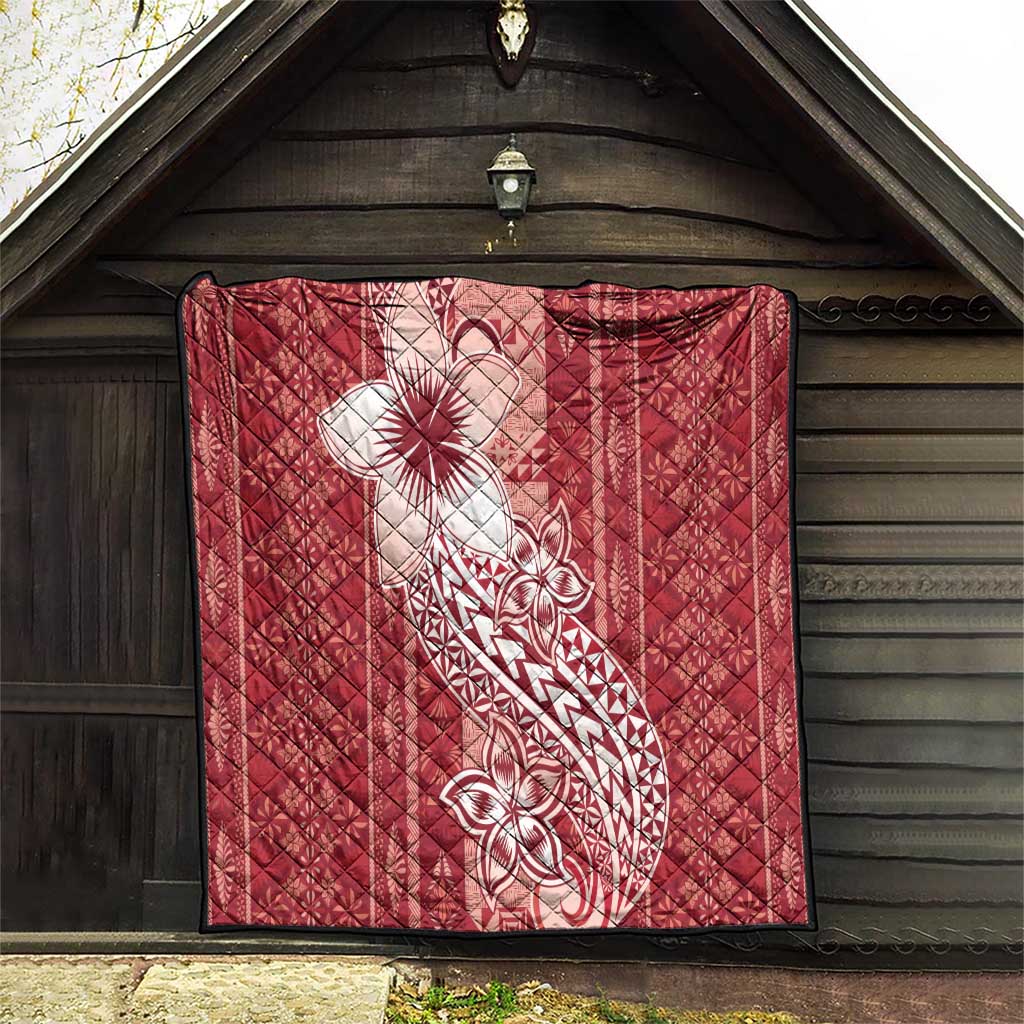 Tonga Kupesi Ngatu Quilt Vintage Red Plumeria