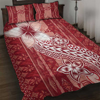 Tonga Kupesi Ngatu Quilt Bed Set Vintage Red Plumeria LT05 Red - Polynesian Pride