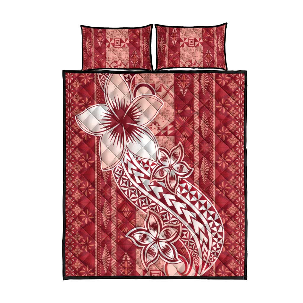 Tonga Kupesi Ngatu Quilt Bed Set Vintage Red Plumeria LT05 - Polynesian Pride