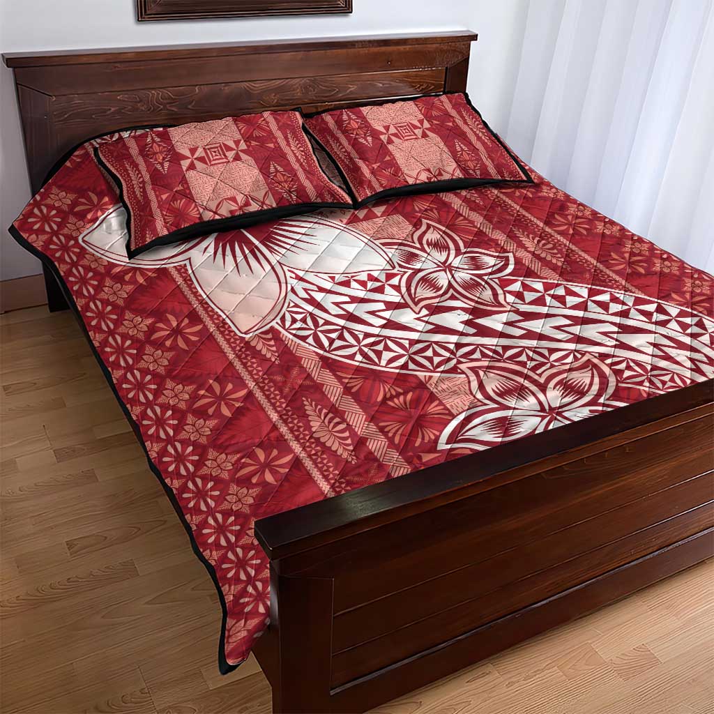 Tonga Kupesi Ngatu Quilt Bed Set Vintage Red Plumeria LT05 - Polynesian Pride
