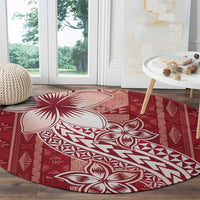 Tonga Kupesi Ngatu Round Carpet Vintage Red Plumeria