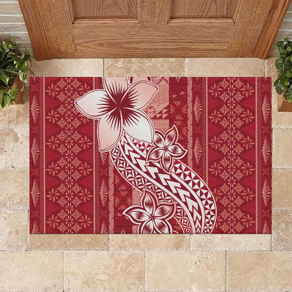 Tonga Kupesi Ngatu Rubber Doormat Vintage Red Plumeria