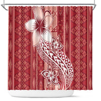 Tonga Kupesi Ngatu Shower Curtain Vintage Red Plumeria