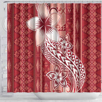Tonga Kupesi Ngatu Shower Curtain Vintage Red Plumeria