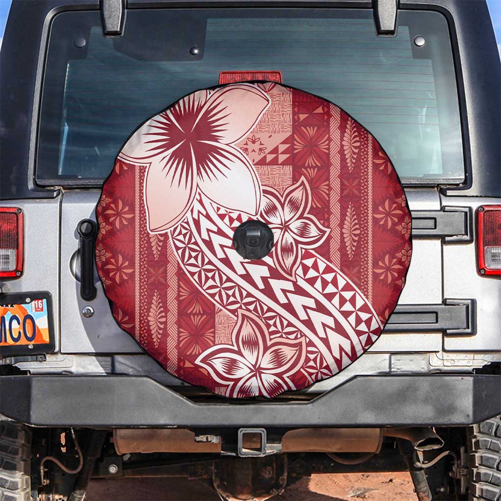 Tonga Kupesi Ngatu Spare Tire Cover Vintage Red Plumeria