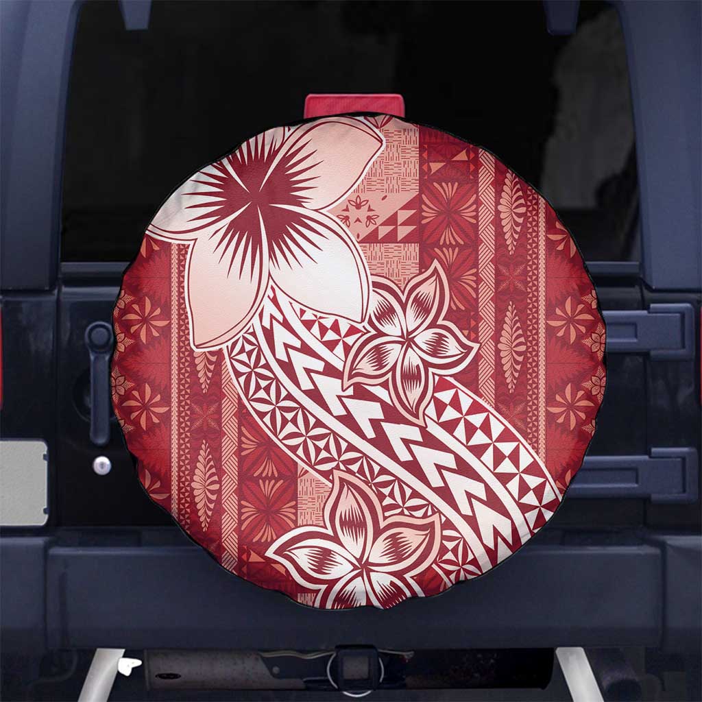 Tonga Kupesi Ngatu Spare Tire Cover Vintage Red Plumeria