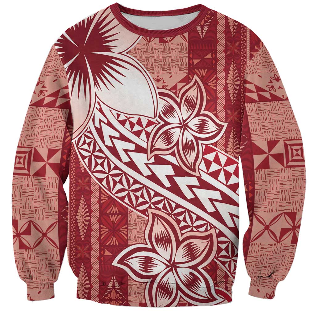 Tonga Kupesi Ngatu Sweatshirt Vintage Red Plumeria