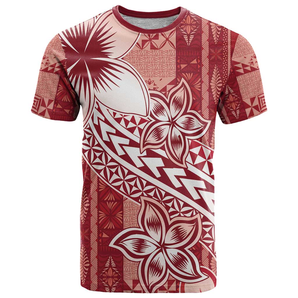 Tonga Kupesi Ngatu T Shirt Vintage Red Plumeria
