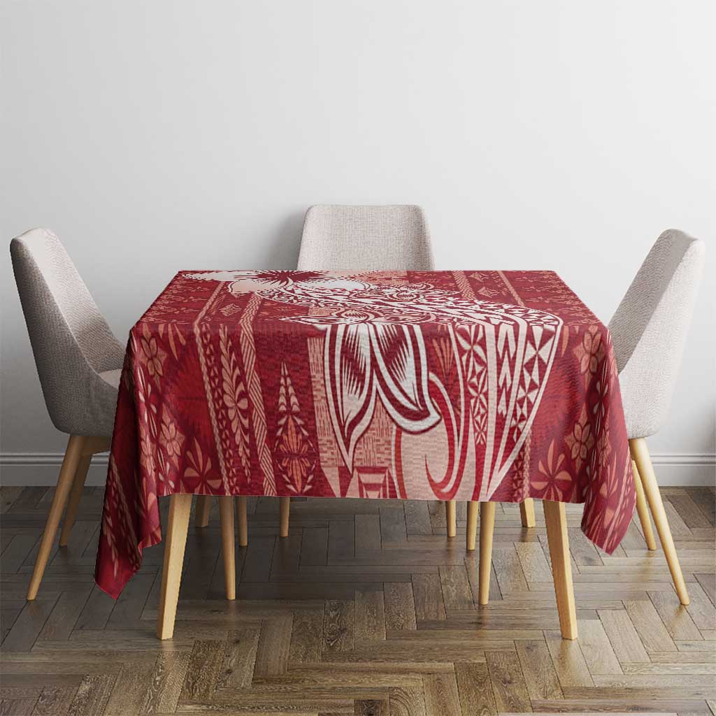 Tonga Kupesi Ngatu Tablecloth Vintage Red Plumeria