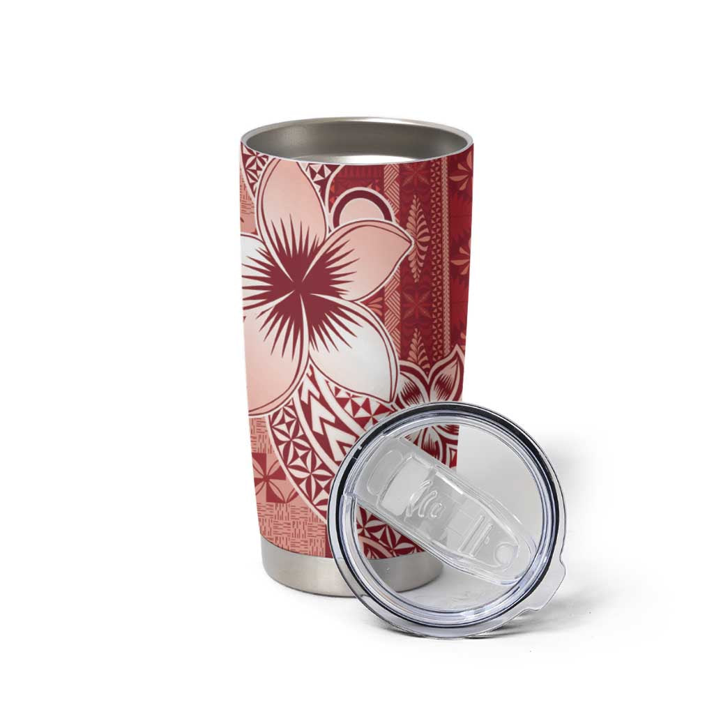 Tonga Kupesi Ngatu Tumbler Cup Vintage Red Plumeria