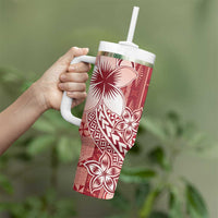 Tonga Kupesi Ngatu Tumbler With Handle Vintage Red Plumeria