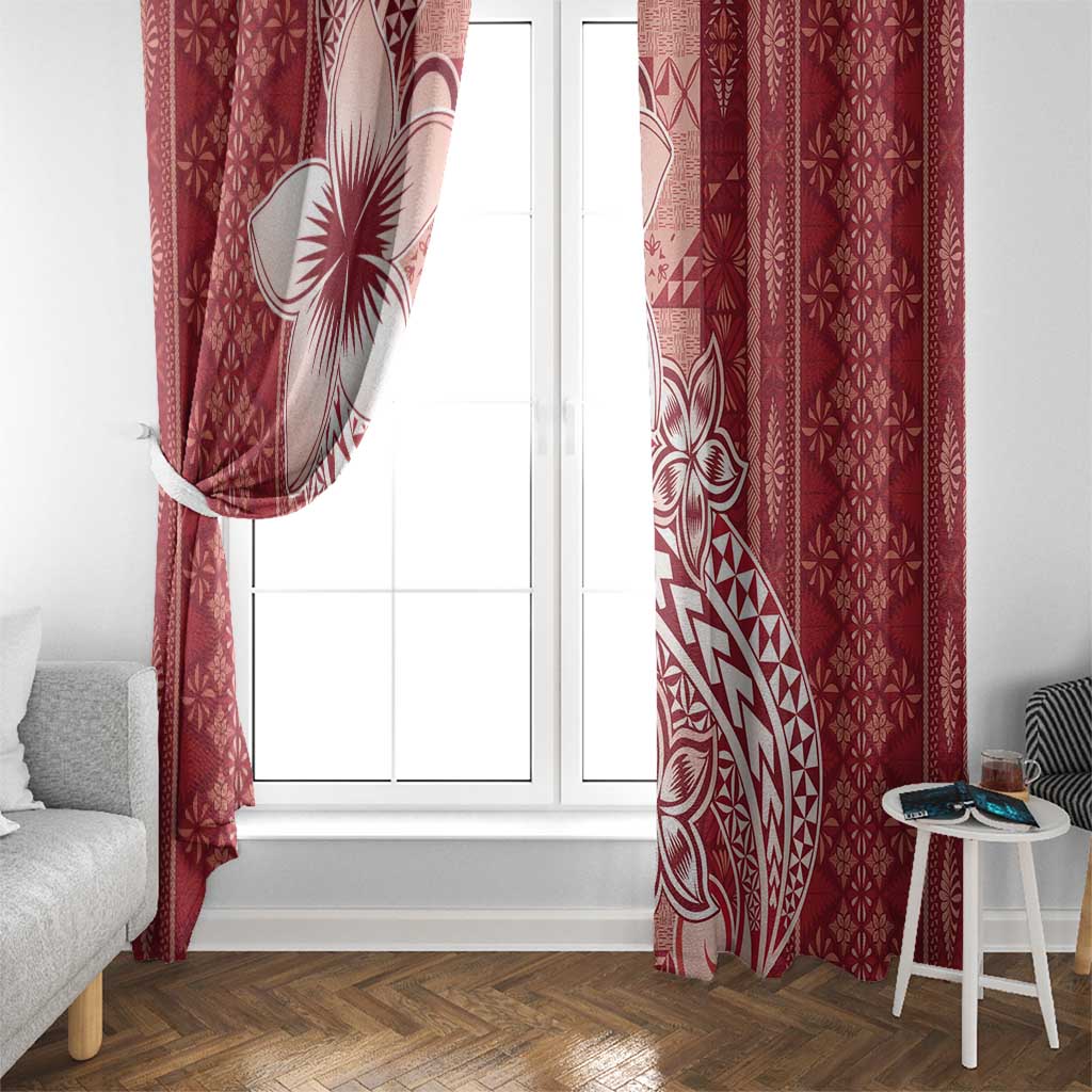 Tonga Kupesi Ngatu Window Curtain Vintage Red Plumeria