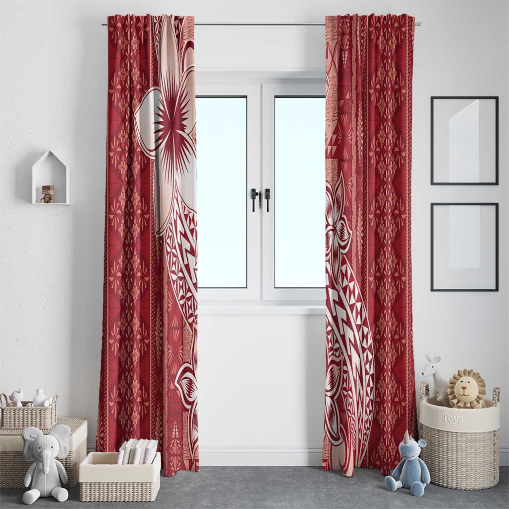 Tonga Kupesi Ngatu Window Curtain Vintage Red Plumeria