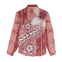 Tonga Kupesi Ngatu Women Casual Shirt Vintage Red Plumeria LT05 - Polynesian Pride