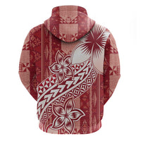 Tonga Kupesi Ngatu Zip Hoodie Vintage Red Plumeria