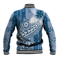 Tonga Kupesi Ngatu Baseball Jacket Vintage Blue Plumeria
