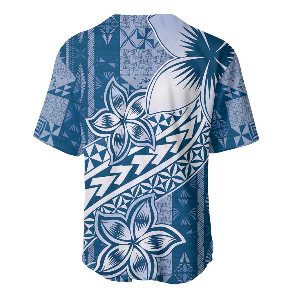 Tonga Kupesi Ngatu Baseball Jersey Vintage Blue Plumeria