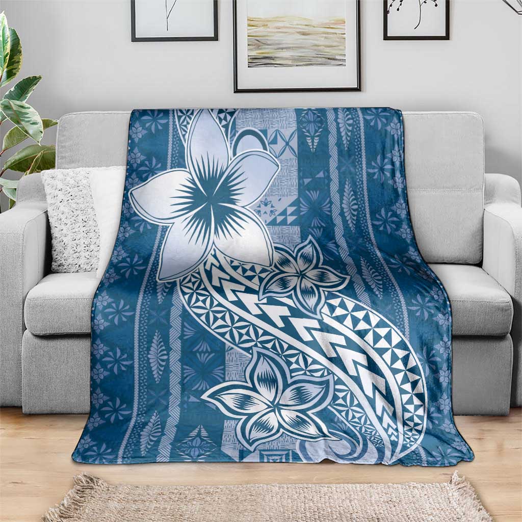 Tonga Kupesi Ngatu Blanket Vintage Blue Plumeria