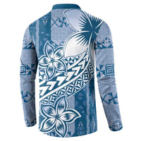 Tonga Kupesi Ngatu Button Sweatshirt Vintage Blue Plumeria