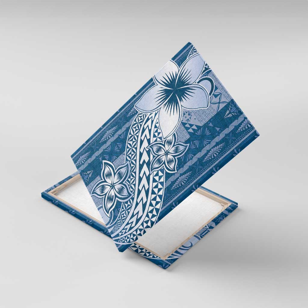Tonga Kupesi Ngatu Canvas Wall Art Vintage Blue Plumeria