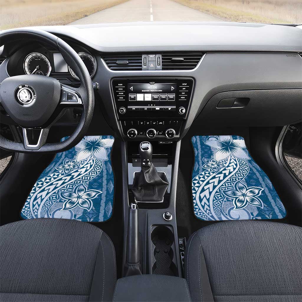 Tonga Kupesi Ngatu Car Mats Vintage Blue Plumeria LT05 Set 2pcs - Front Blue - Polynesian Pride