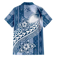 Tonga Kupesi Ngatu Family Matching Short Sleeve Bodycon Dress and Hawaiian Shirt Vintage Blue Plumeria