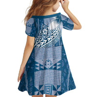 Tonga Kupesi Ngatu Family Matching Summer Maxi Dress and Hawaiian Shirt Vintage Blue Plumeria