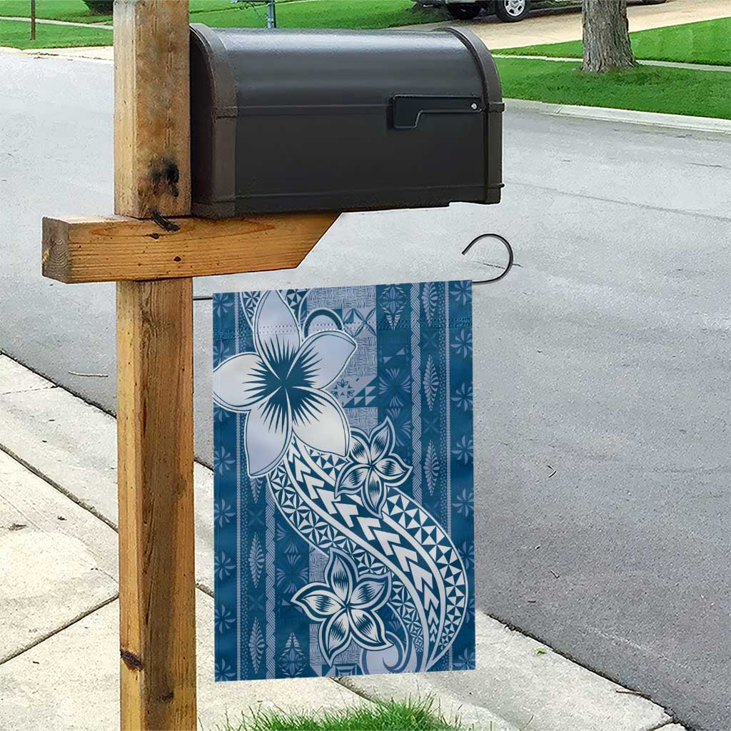 Tonga Kupesi Ngatu Garden Flag Vintage Blue Plumeria