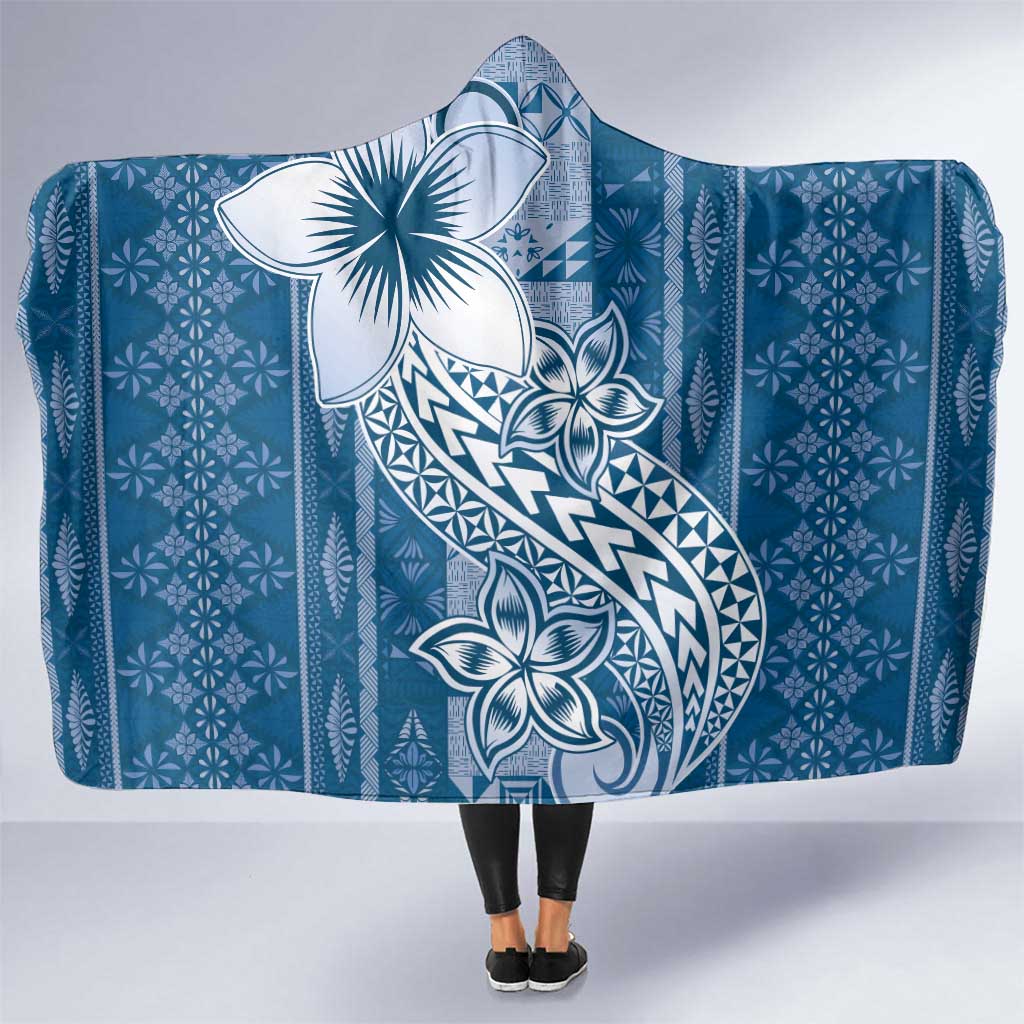 Tonga Kupesi Ngatu Hooded Blanket Vintage Blue Plumeria