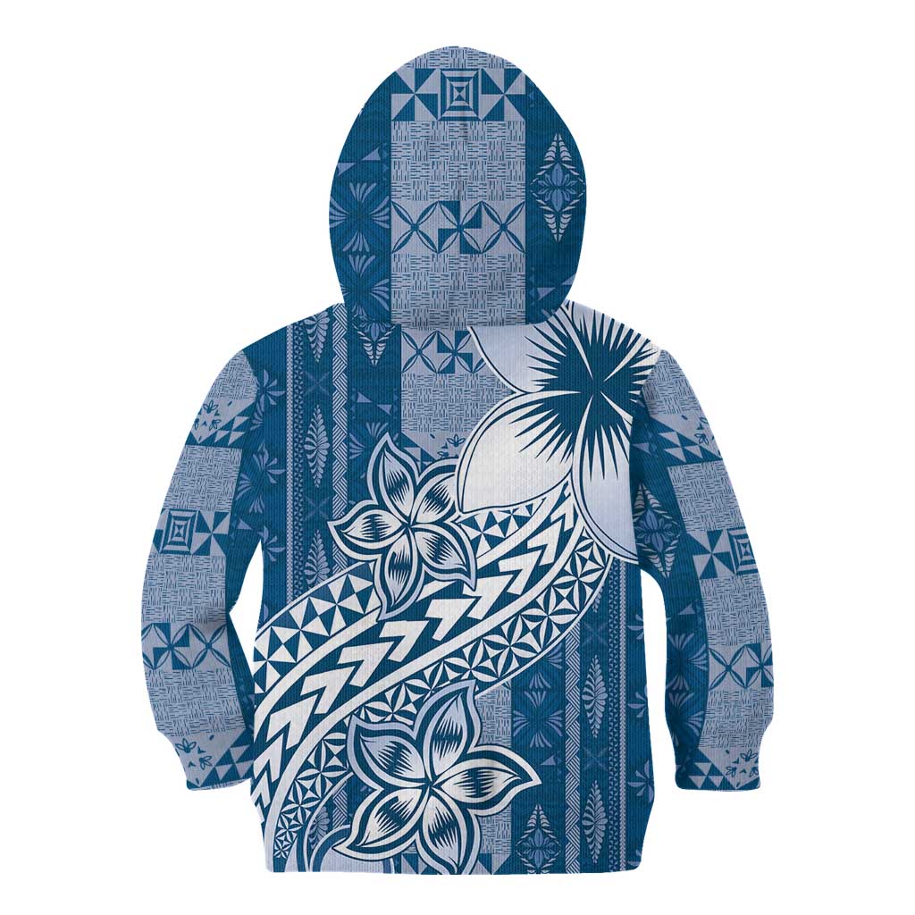 Tonga Kupesi Ngatu Kid Hoodie Vintage Blue Plumeria