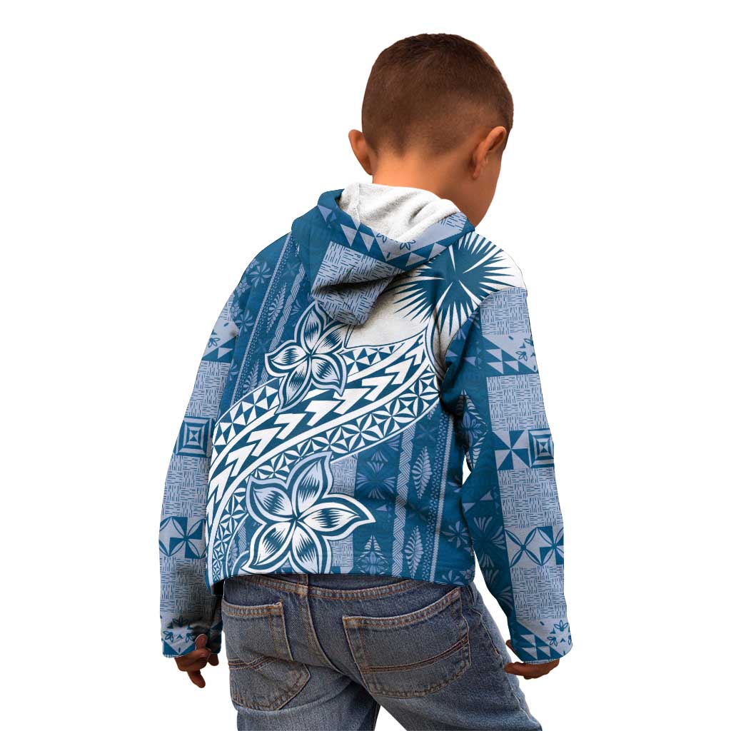Tonga Kupesi Ngatu Kid Hoodie Vintage Blue Plumeria